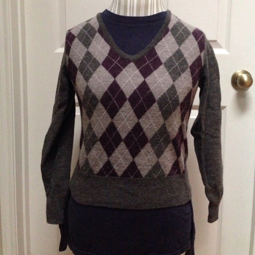 Tweeds argyle sweater (purple, lavender, and gray)